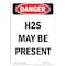 Signmission OSHA Danger Sign, 14" Height, Rigid Plastic, Portrait H2S May Be Present, Portrait OS-DS-P-1014-V-1829 - alternate 1